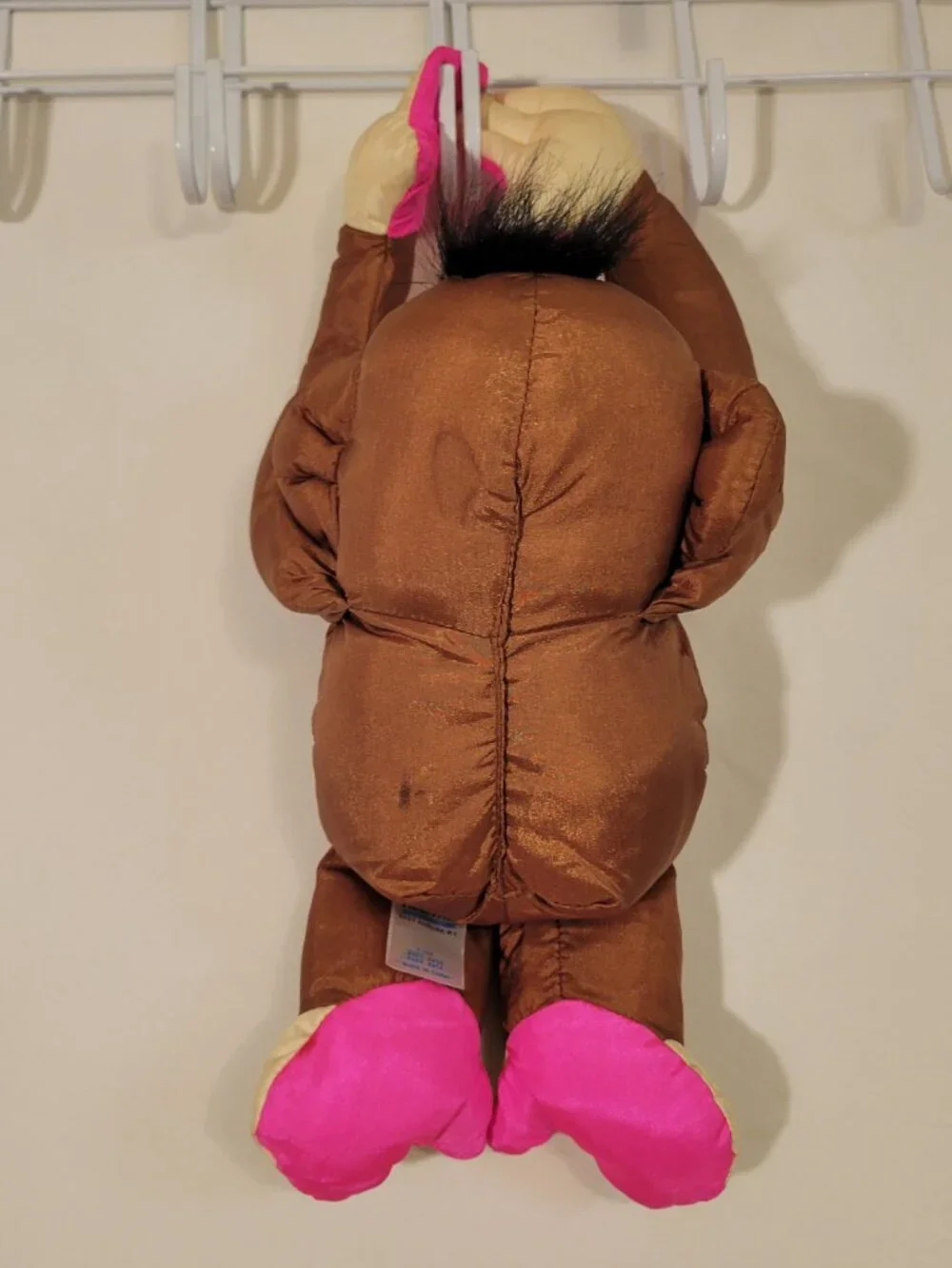 Fisher-Price 1994 Hanging Monkey Plush Brown Pink Vintage Toy